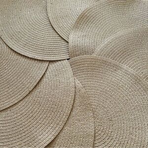 Pottery Barn Woven Round Placemat Set in Natural Straw Gold Tones 8 Set
